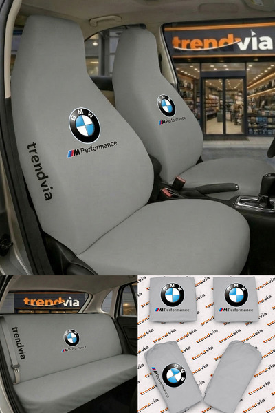 trivexa BMW Logolu Oto Koltuk Kılıfı Ön Arka Set – Penye Likralı Universal Ko...