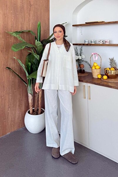 Şulemoda Giyim Linen Pant Suit White