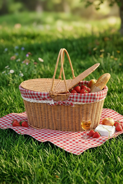 Nuha Home Hasır Oval Piknik Sepeti 39 cm | Kapaklı Oval Tasarım | Kamp & Pikn...