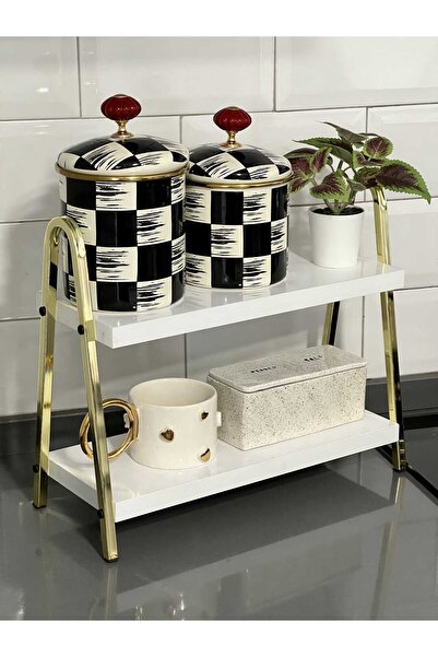 Benefse Mutfak Raf Gold Beyaz Tezgah Üstü Raf Kahve Köşesi Raf Banyo Raf Baha...