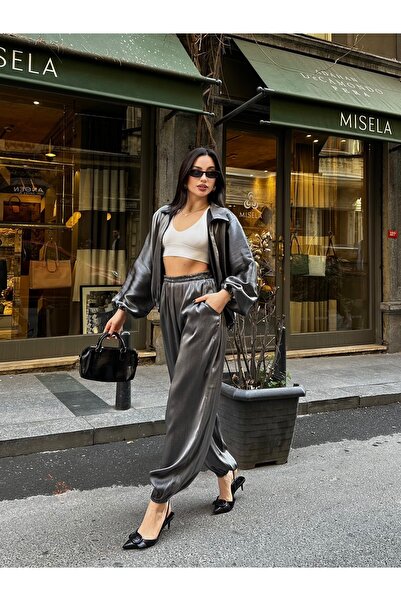 Nes Moda Bomber Fermuarlı Bluz Şalvar Pantolon Takım