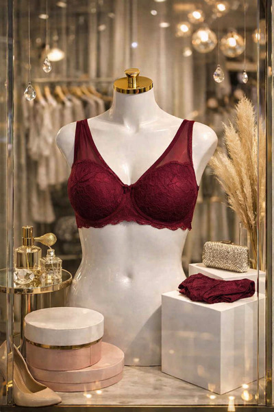 TAŞDELEN AVM Cansoy Lace Detailed C Cup Underwire Unpadded Gathered Bra