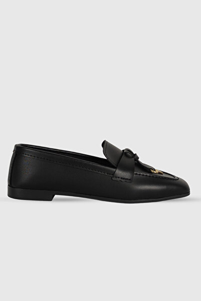 Beshora Valerie Black Matte Tassel Detail Blunt Toe Women's Shoes Ballet Flats