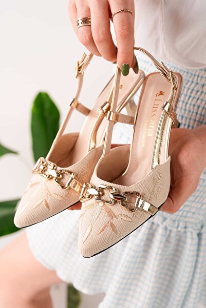 Moda Hanım Women's Gold Casual Open Back Heeled Shoes