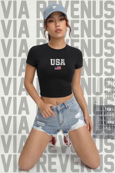 Vordevia Usa Printed 100% Cotton Stretch Fabric Slim Fit Short Sleeve Crew Ne...