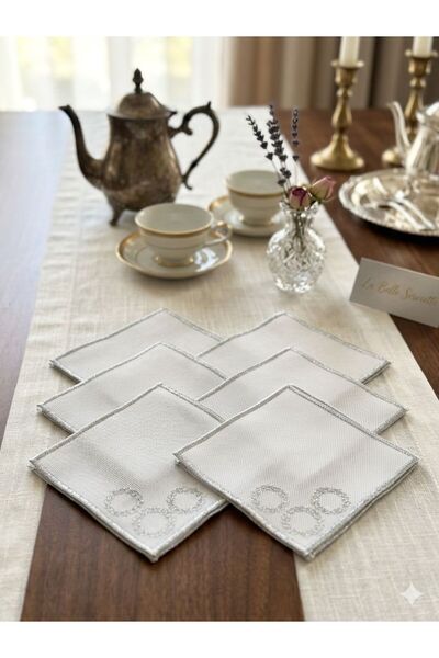 nuvom Set of 6 Gold and Silver Embroidered Plaid Cocktail Napkin Holders 13X1...