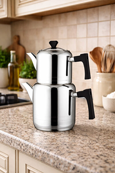 Lines Nil Aile Boy Paslanmaz Çelik Çaydanlık — Büyük Boy Çaydanlık Takımı, 18...