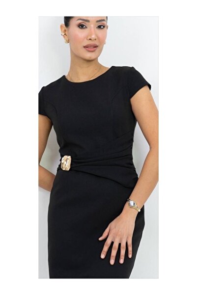 Dorne Moda Drapeli Bel Detaylı Midi Elbise