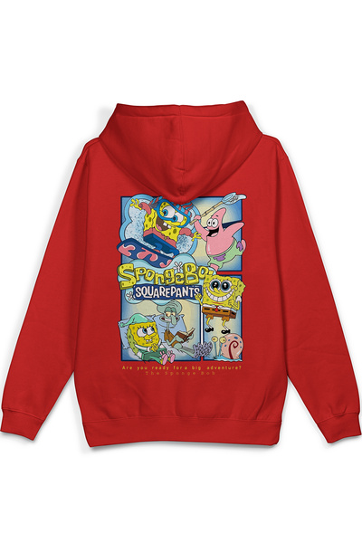 Overoz Spongeback Printed Hooded Half Oversized Sweatshirt Red Hoodie 1232