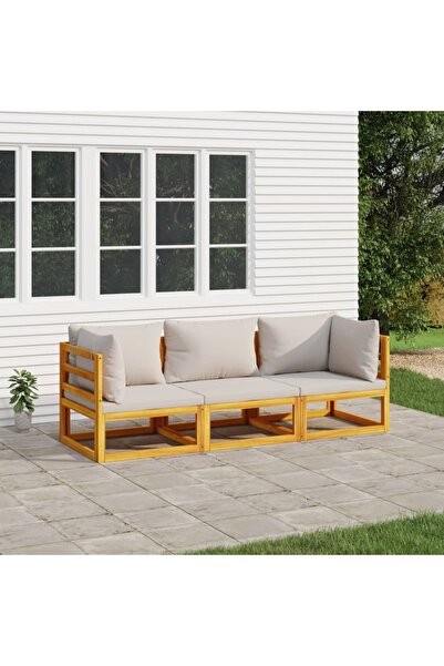 vidaxl Set mobilier gradina, perne gri deschis, 3 piese, lemn masiv