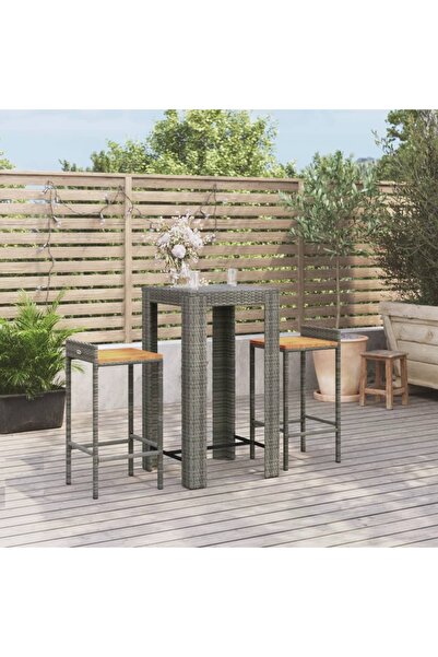 Concept Σετ μπαρ κήπου 3 τεμαχίων, γκρι, πολυεστέρας/ξύλο ακακίας