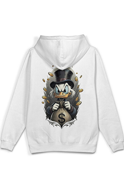 Overoz سترة Varyemez Amca Back مطبوع بغطاء رأس شبه كبيرة الحجم باللون الأبيض ...