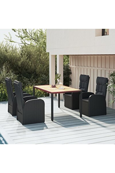 Concept Σετ επίπλων κήπου 5 τεμαχίων με μαξιλάρια, μαύρο, πολυρατάν