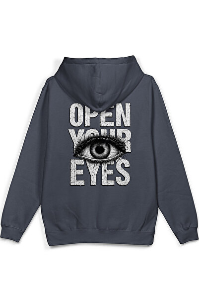 Overoz Open Your Eyes Göz Sırt مطبوع بغطاء رأس سويت شيرت نصف أوفر سايز هودي م...