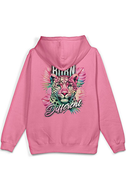Overoz Born Different Leopard Back Printed Hooded Half Oversized Sweatshirt P...