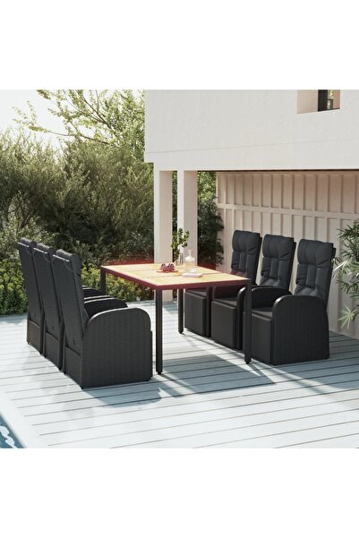 Concept Σετ τραπεζιού κήπου 7 τεμαχίων, μαύρο, από πολυεστέρα/ξύλο ακακίας
