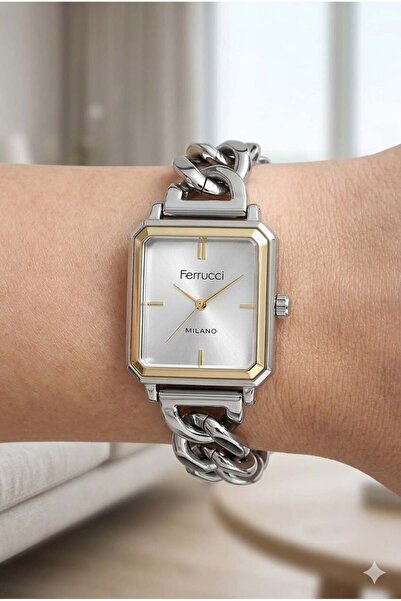 Ferrucci Silver Square Case Women's Wristwatch |   25mm Steel Case, Silver Me...
