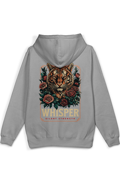 Overoz Whisper Kaplan Sırt Printed Hooded Half Oversized Sweatshirt Gray Hood...