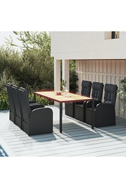 vidaxl Set mobilier de gradina cu perne, 7 piese, negru, poliratan