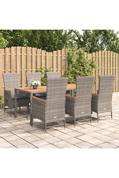 Concept Σετ επίπλων κήπου 7 τεμαχίων με μαξιλάρια, γκρι, πολυρατάν