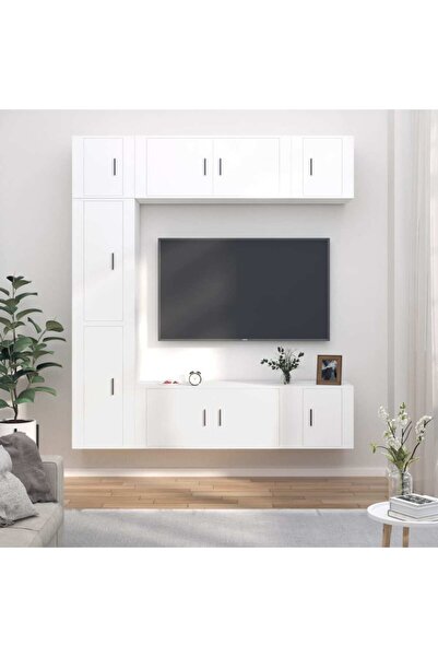 Concept Set dulap TV, 7 piese, alb, lemn prelucrat