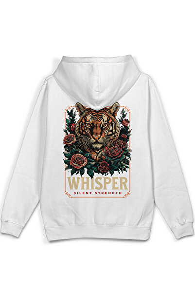 Overoz Whisper Kaplan Sırt Printed Hooded Half Oversized Sweatshirt White Hoo...