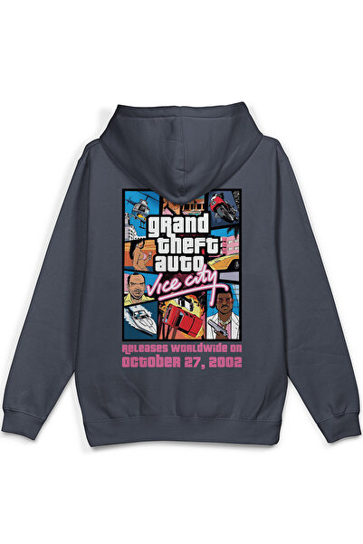 Overoz Gta Vice City Sırt Printed Hooded Yarı Oversized Sweatshirt Smoked Hoo...
