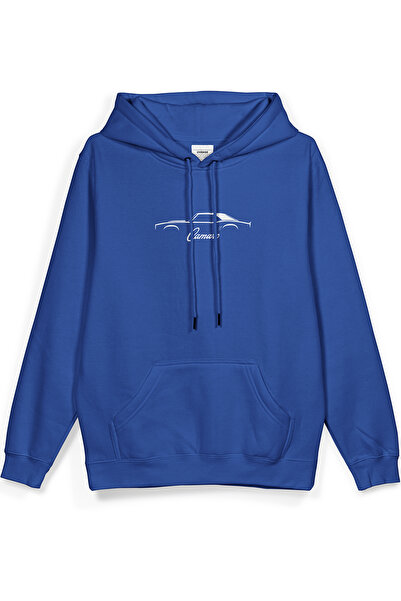 Overoz Camaro Classic Car Printed Hooded Semi Oversized Sweatshirt Blue Hoodi...