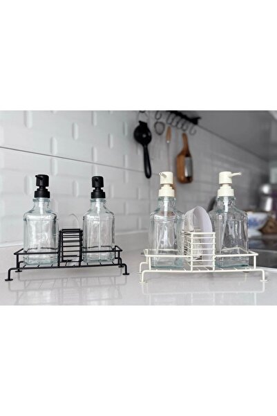fafa home Metal Glass Liquid Soap Dispenser with 2 Stands'Black' (with Sticke...