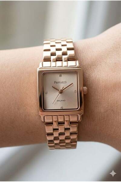 Ferrucci Rose Square Case Women's Wristwatch |   24 mm Steel Case, Rose Metal...