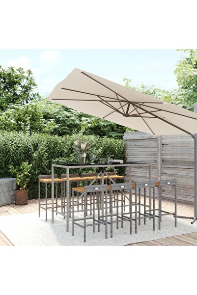 Concept Σετ μπαρ κήπου 9 τεμαχίων, γκρι, ξύλο πολυεστέρα/ακακίας