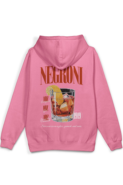 Overoz Barmen Negroni Sırt Printed Hooded Yarı Oversized Sweatshirt Pink Hood...
