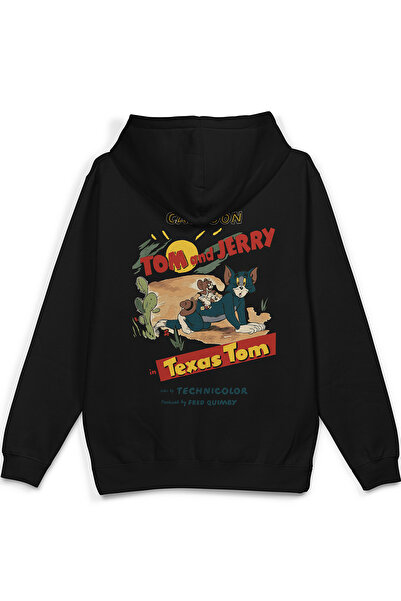 Overoz Cat Back Printed Hooded Half Oversized Sweatshirt Black Hoodie 1352