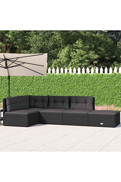 Concept Σετ ξαπλώστρας κήπου 5 τεμαχίων με μαξιλάρια, μαύρο, πολυρατάν