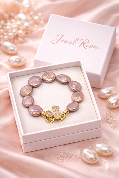 Tasarım Doğal Pembe Barok İnci Bileklik | Özel Zirkon Detaylı