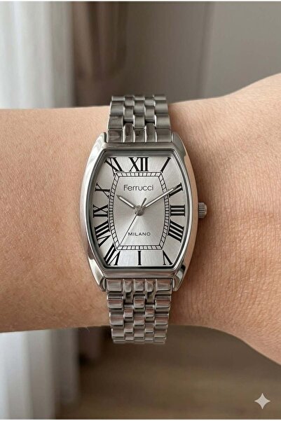 Ferrucci Rectangular Case Women's Wristwatch |   28mm Steel Case, Silver Meta...