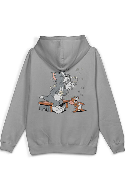 Overoz سترة كات راكد مطبوع بغطاء رأس هودي رمادي بمقاس كبير جدًا 1379