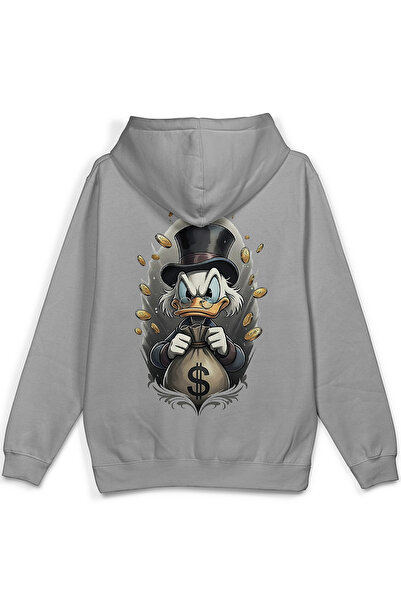 Overoz Varyemez Amca Sırt Printed Hooded Half Oversized Sweatshirt Gray Hoodi...