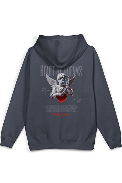 Overoz سويت شيرت Melek Heart Of Dreams مطبوع بغطاء رأس نصف أوفر سايز هودي مدخ...