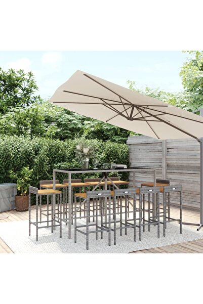 Concept Σετ μπαρ κήπου, 11 τεμάχια, γκρι, πολυεστέρας/ξύλο ακακίας