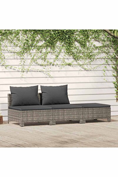 Concept Σετ επίπλων κήπου 3 τεμαχίων με μαξιλάρια, γκρι, πολυρατάν