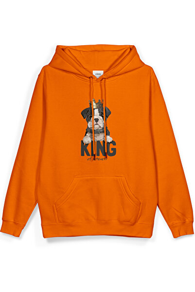 Overoz King Köpek Printed Hooded Half Oversized Sweatshirt Orange Hoodie 1033