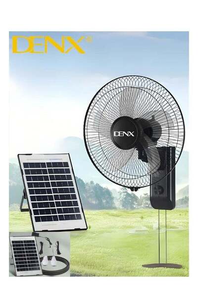 Generic 12V Solar Powered Wall Fan with LED Light and Rechargeable Battery