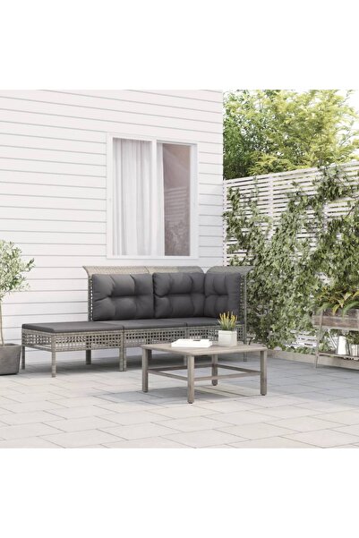 Concept Σετ επίπλων κήπου 3 τεμαχίων με μαξιλάρια, γκρι, πολυρατάν