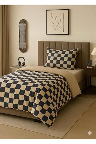 uykulife home collection UYKULIFE ŠAH BEŽ UZORAK MODERAN POJEDINAČNI SET NAVL...