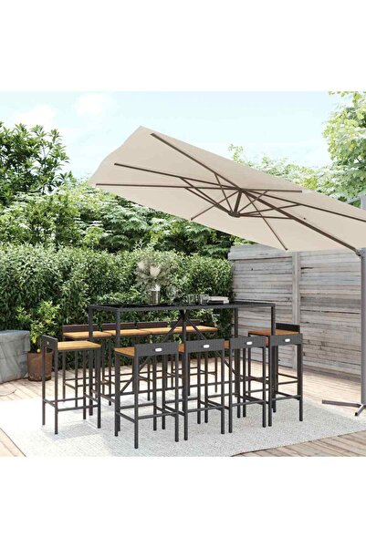 Concept Σετ μπαρ κήπου, 11 τεμάχια, μαύρο, πολυεστέρας/ξύλο ακακίας