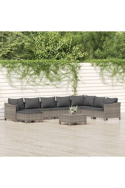 Concept Set mobilier de grădină cu perne, 9 piese, gri, poliratan