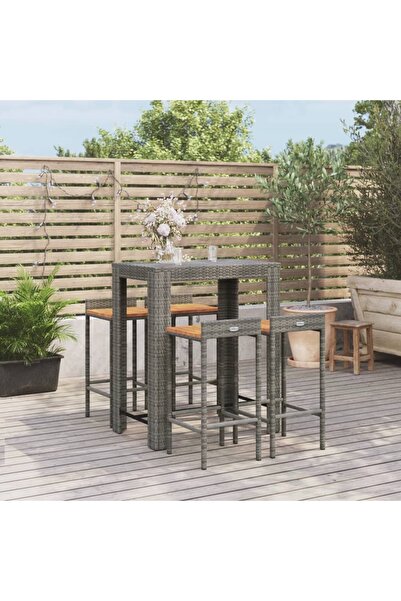 Concept Σετ μπαρ κήπου 5 τεμαχίων, γκρι, από πολυεστέρα/ξύλο ακακίας