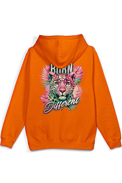 Overoz Born Different Leopard Back Printed Hooded Half Oversized Sweatshirt O...