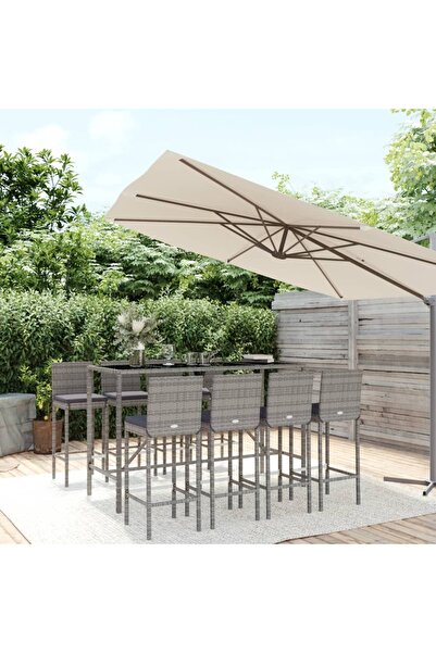 Concept Σετ επίπλων μπαρ κήπου, με μαξιλάρια, 9 τεμάχια, γκρι, πολυεστέρας ρατάν